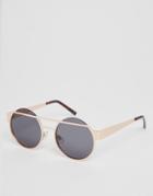 Asos Metal Round Sunglasses With Cross Bar And Flat Lens - Gold
