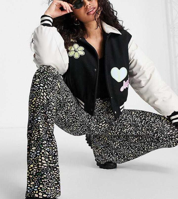 Missguided Petite Flare Pants In Black Ditsy