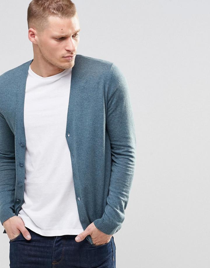 Asos Cardigan In Teal Green Cotton - Teal