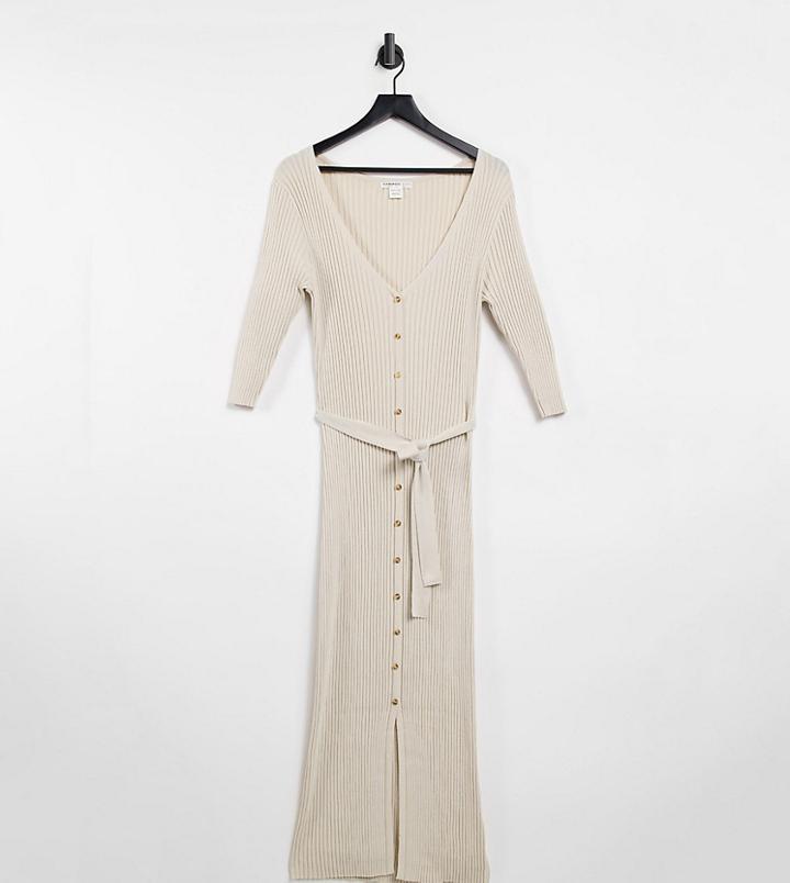 Glamorous Bloom Button Through Midi Dress With Tie Waist In Rib-neutral