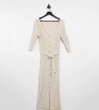 Glamorous Bloom Button Through Midi Dress With Tie Waist In Rib-neutral