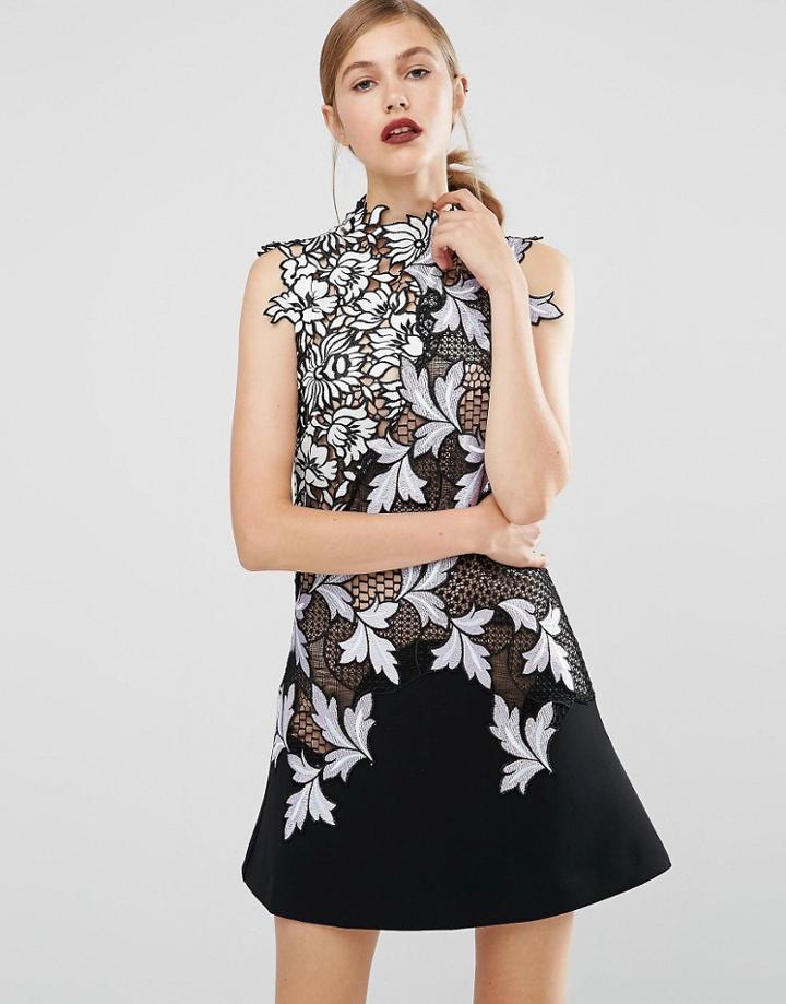 Self Portrait Lace Lila Patchwork Mini Dress - Purple