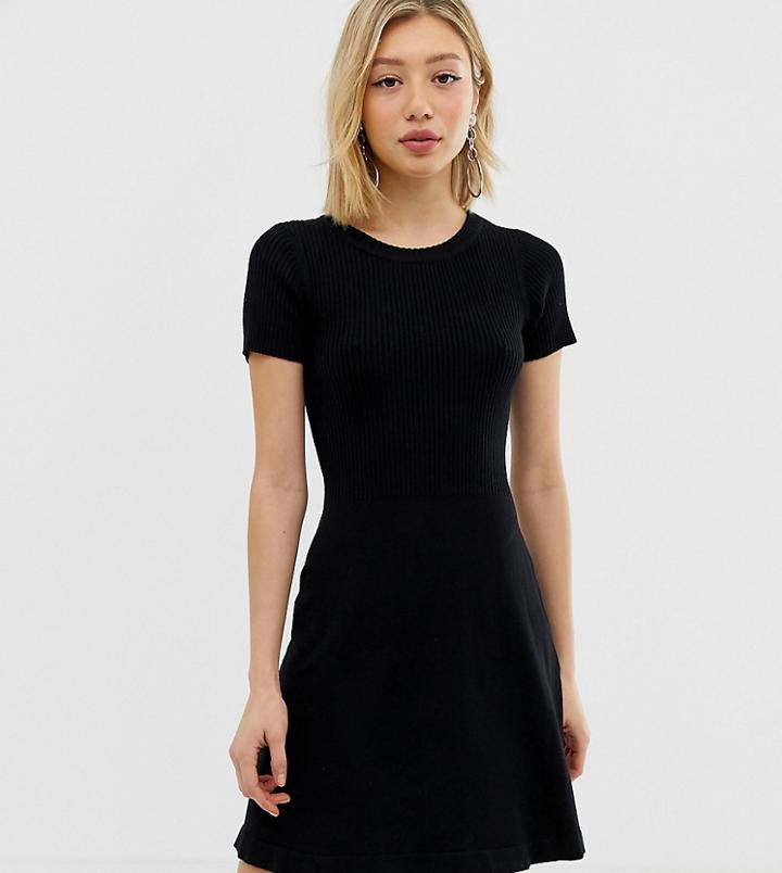 Noisy May Petite Knitted Rib Skater Dress - Black
