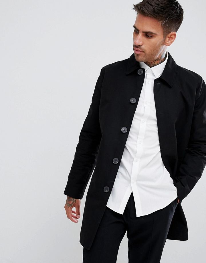 Asos Design Shower Resistant Single Breasted Trench In Black - Black