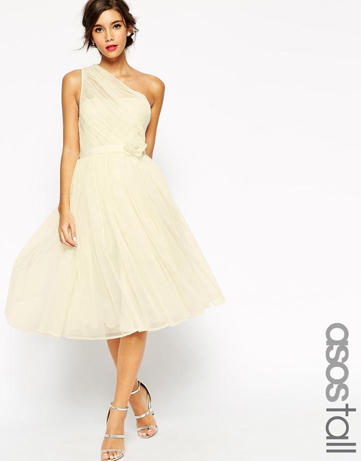 Asos Tall Wedding Mesh One Shoulder Corsage Dress - White