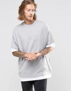 Asos Super Oversized T-shirt With Contrast Sleeve And Hem Extender In Gray Marl/white - Gray