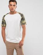 Only & Sons T-shirt With Camo Raglan Sleeve - White