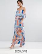 Every Cloud Multicoloured Floral Maxi Dress With Flutter Cold Shoulder Sleeve - Multi