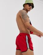 Kappa Authentic Agius Swim Short With Logo Taping In Red - Red
