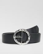 Asos Design Hammered Silver Circle Waist & Hip Jeans Belt-black