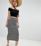 Asos Design Petite Mono Stripe Rib Midi Pencil Skirt - Multi
