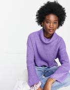 Asos Design Ribbed Sweater With High Neck In Purple