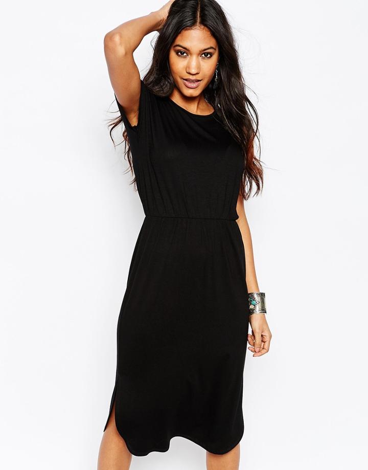 Asos Waisted T-shirt Midi Dress - Black