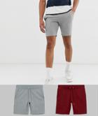 Asos Design Jersey Skinny Shorts 2 Pack Red/gray Marl - Multi