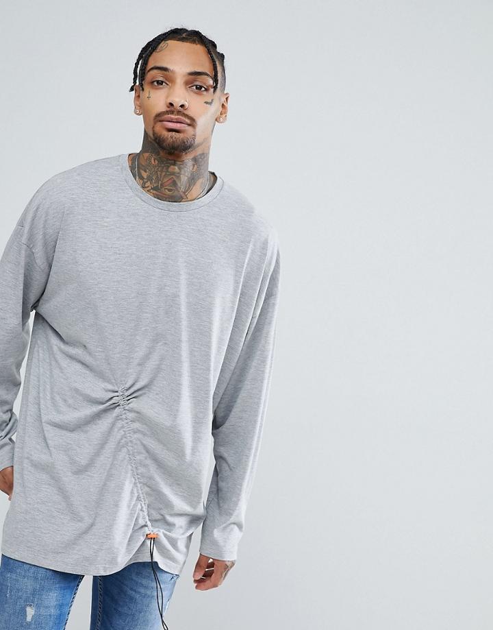 Asos Oversized Super Longline Long Sleeve T-shirt With Elastic Toggle Detail In Gray - Gray