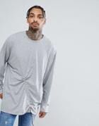 Asos Oversized Super Longline Long Sleeve T-shirt With Elastic Toggle Detail In Gray - Gray