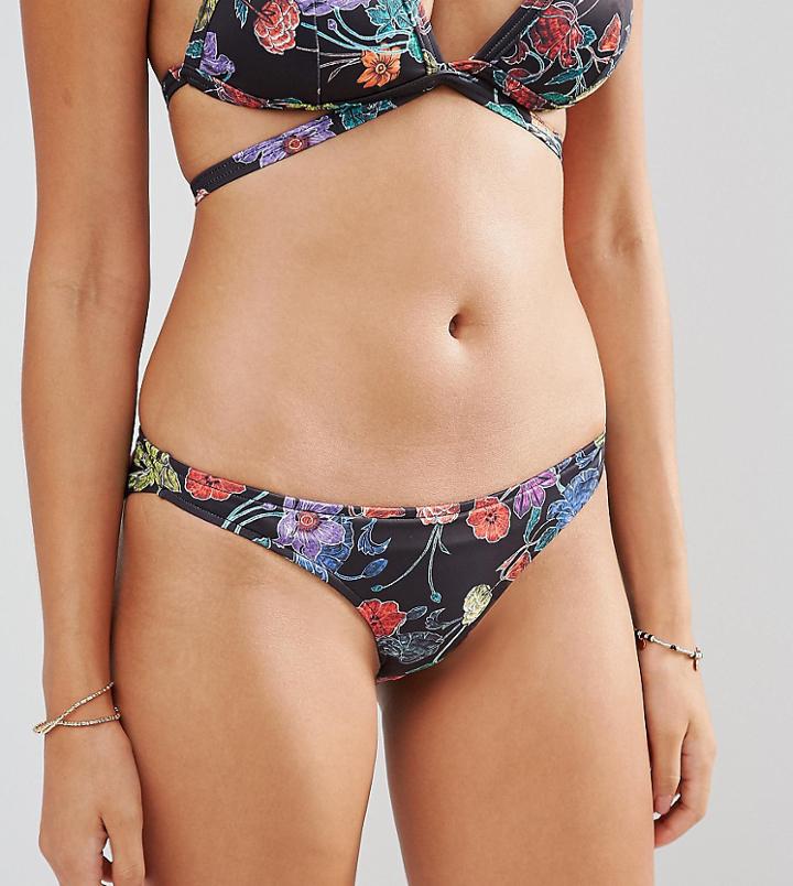 Asos Fuller Bust Exclusive Wild Flower Print Brazilian Bikini Bottom - Black