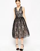 Asos Premium Contrast Lace Midi Prom Dress - Black