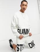 Asos Design Oversized Jersey Shorts In White With Large Text Print - Part Of A Set-grey