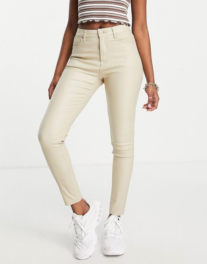 Stradivarius Coated High Waist Jean In Ecru-white