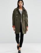 Asos Oversized Pea Coat With Contrast Liner - Green