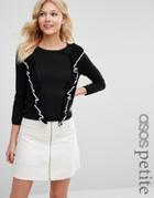Asos Petite Jumper With Tipped Ruffles - Black