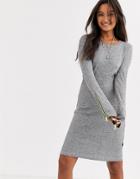 Noisy May Knitted Sweater Dress With Contrast Zip In Gray