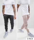 Asos Design Super Skinny Joggers 2 Pack Washed Black/light Pink Save - Multi