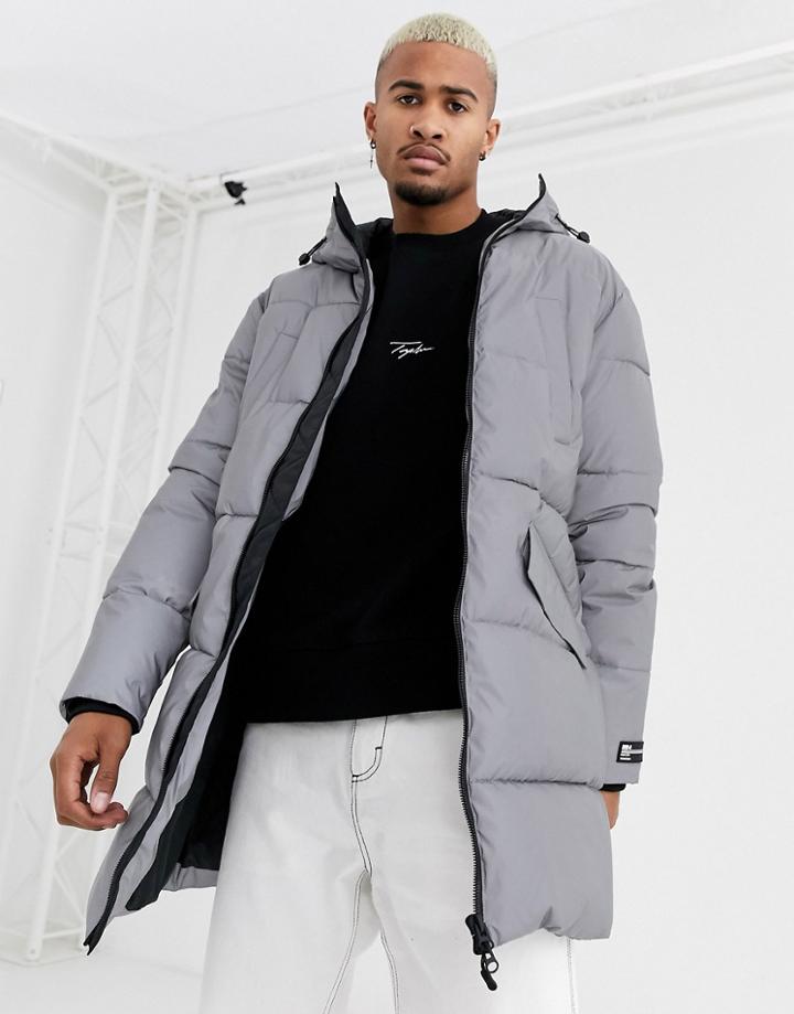 Bershka Reflective Puffer Jacket In Gray