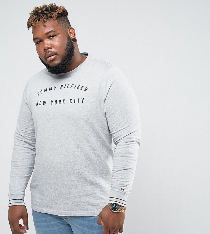 Tommy Hilfiger Plus Lightweight Sweat Logo In Gray Marl - Gray
