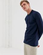 Selected Homme Long Sleeve Polo Shirt In Organic Cotton-navy