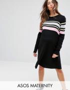 Asos Maternity Knitted Swing Dress With Stripe - Multi