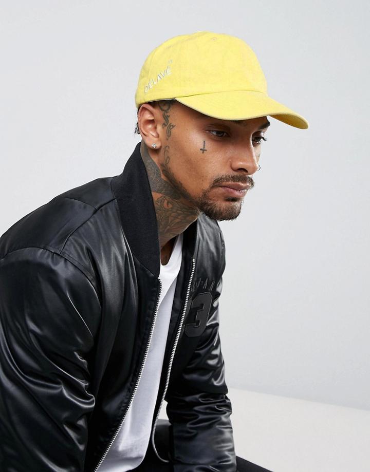 Asos Dad Cap In Washed Yellow With Side Embroidery - Yellow