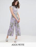 Asos Petite Jumpsuit With High Neck And Wide Leg In Print - Purple
