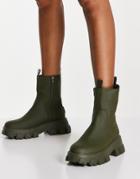River Island Chunky Rubber Boots With Cleated Sole In Khaki-green