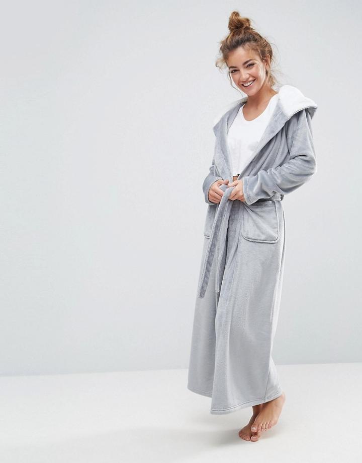 Asos Supersoft Fleece Midi Robe With Contrast Lining - Multi
