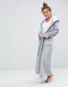 Asos Supersoft Fleece Midi Robe With Contrast Lining - Multi
