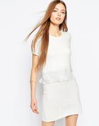Asos Knit Double Layer Skater Dress With Fringe Trim - White