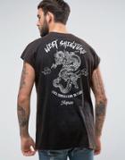 Asos Oversized Sleeveless T-shirt With Dragon Back Print And Acid Wash - Gray