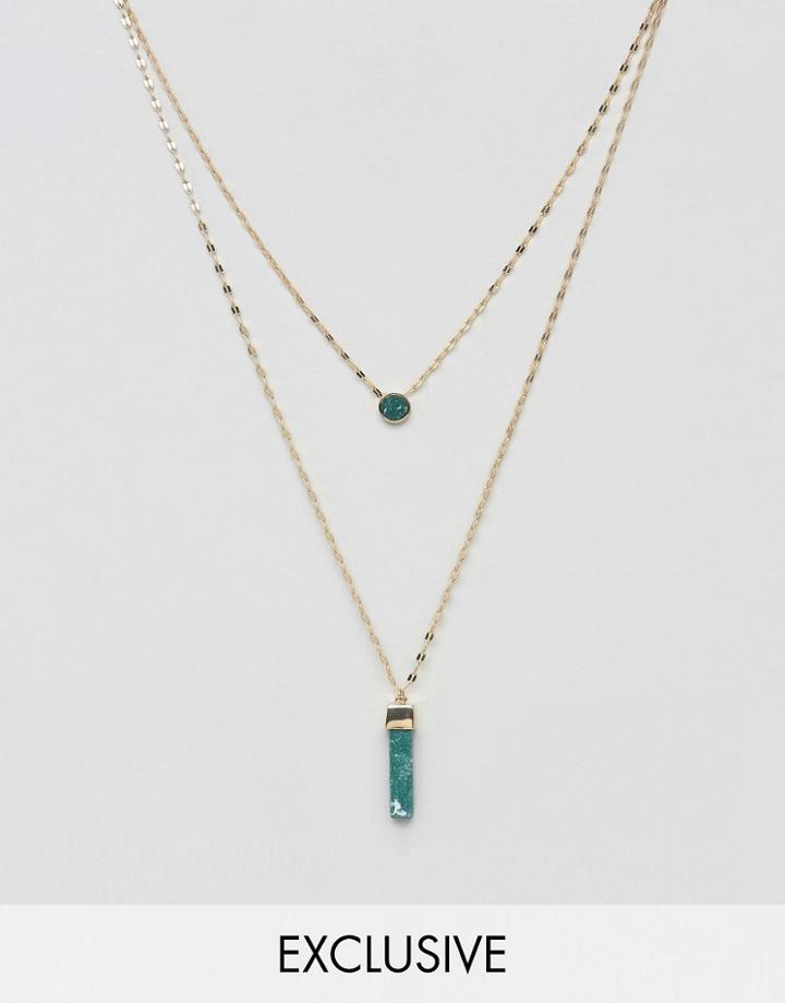 Designb London Green Stone Necklaces In 2 Pack - Gold