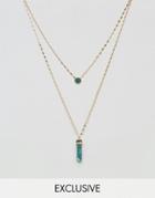 Designb London Green Stone Necklaces In 2 Pack - Gold