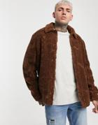 Asos Design Borg Coach Jacket-brown