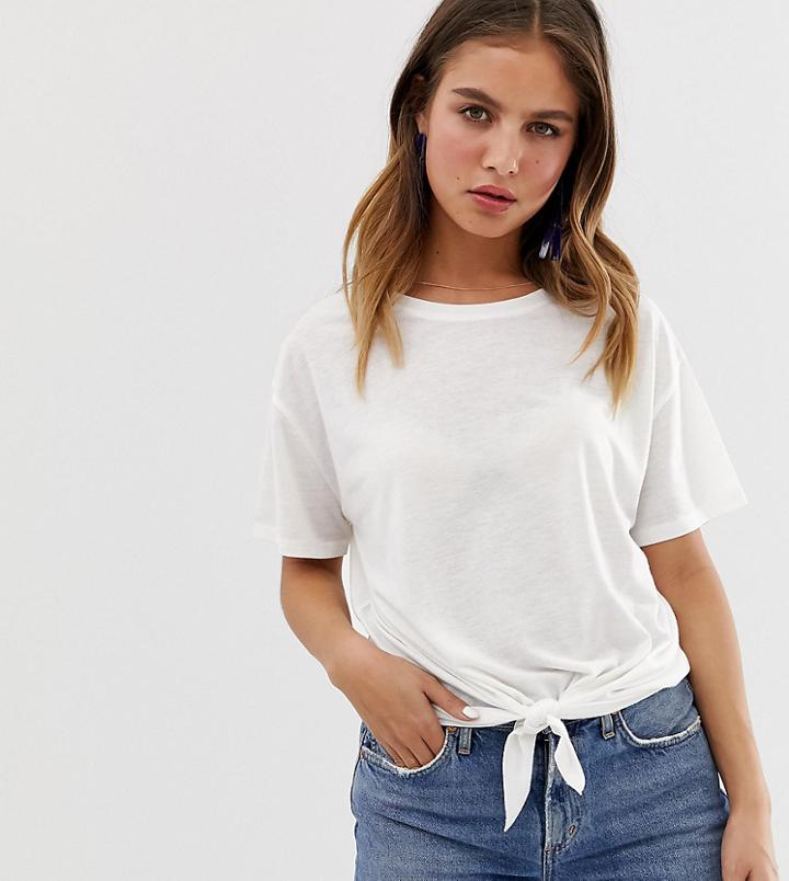 New Look Tee With Knot Front In White - White