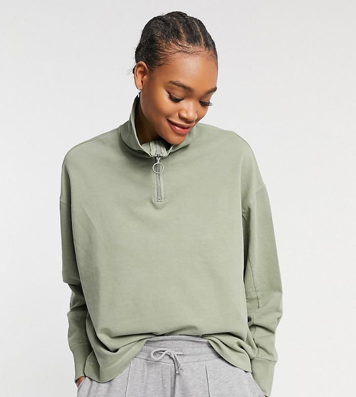 Collusion Funnel Neck Sweatshirt In Stone Wash-neutral