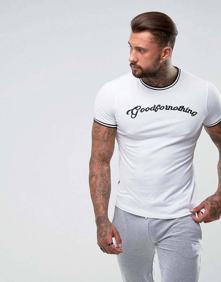 Good For Nothing Muscle Ringer T-shirt With Script Logo - White