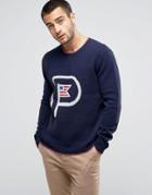 Penfield Gering Crew Sweater Lambswool Tipped In Navy - Navy