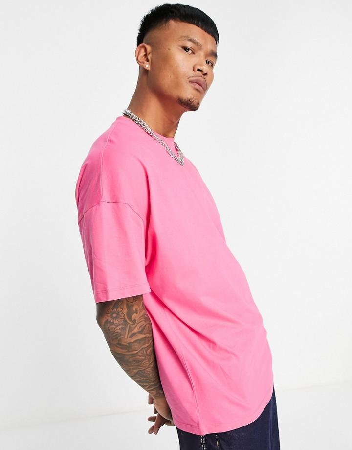 Asos Design Oversized T-shirt With Crew Neck In Bright Pink