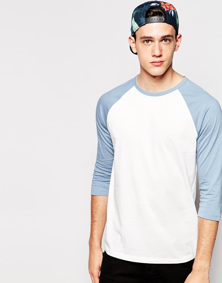 Asos 3/4 Sleeve T-shirt With Contrast Raglan Sleeves - White