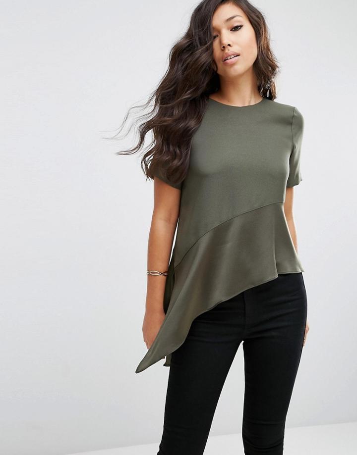 Asos Asymmmetric Matt & Shine Tee - Khaki