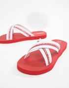 Versace Jeans Logo Cross Over Flip Flops In Red - Red